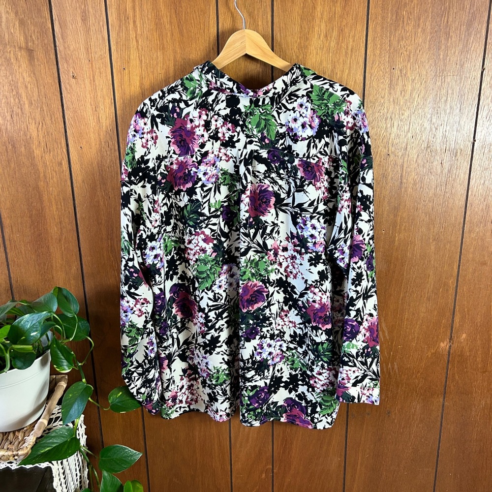 J.Jill Floral Button‎ Down Blouse Purple Pink Green Long Sleeve XL Petite - Picture 11 of 11